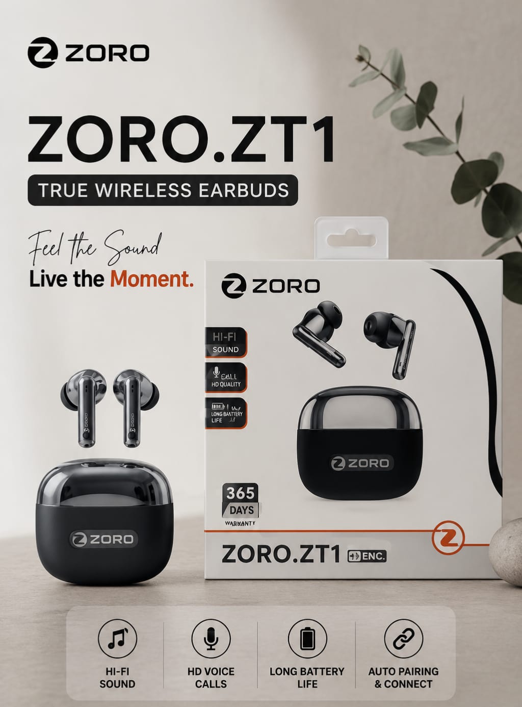 ZORO ZT1 True Wireless Earbuds with ENC